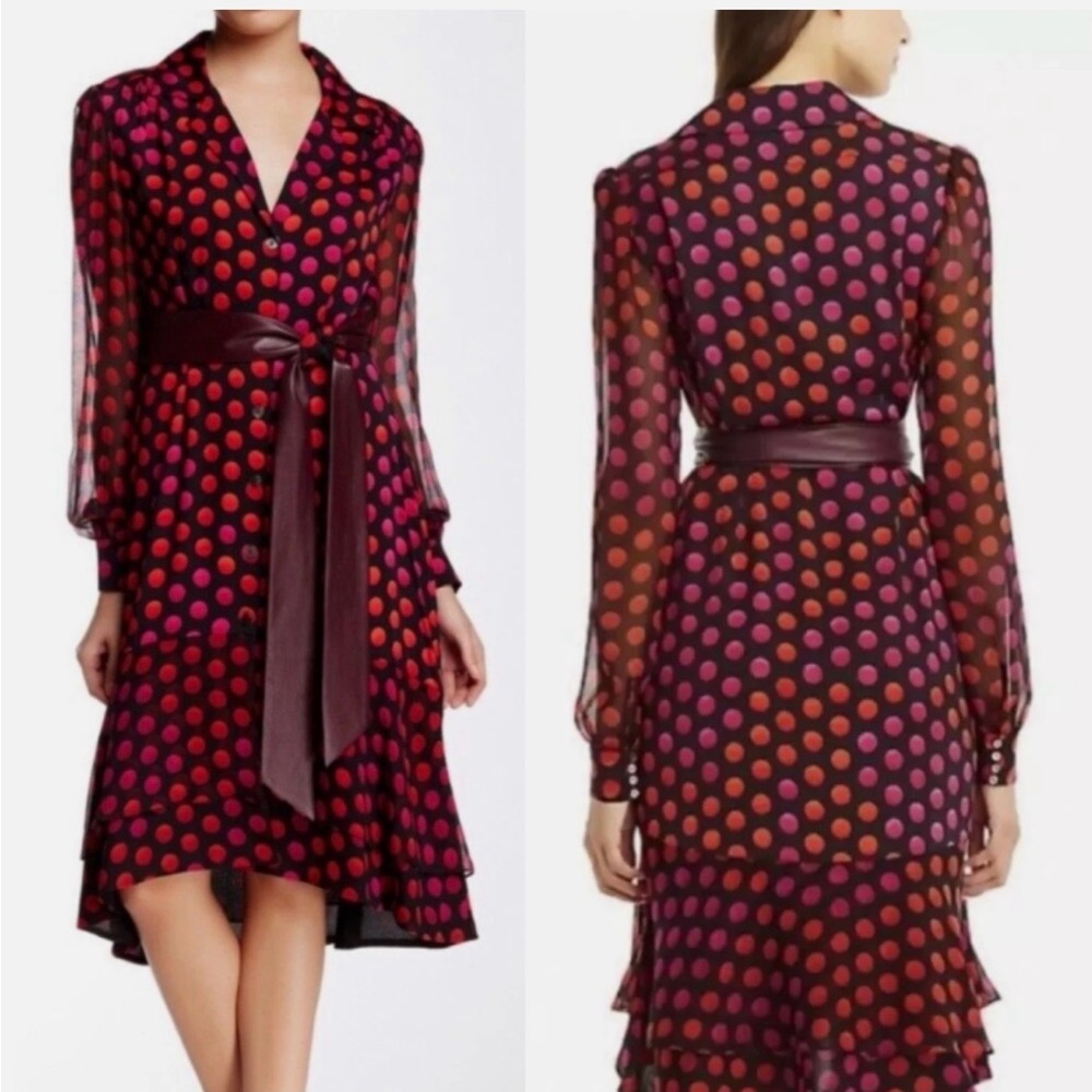 Diane Von Furstenberg Burgundy Dress with Pink and Red Polka Dots
